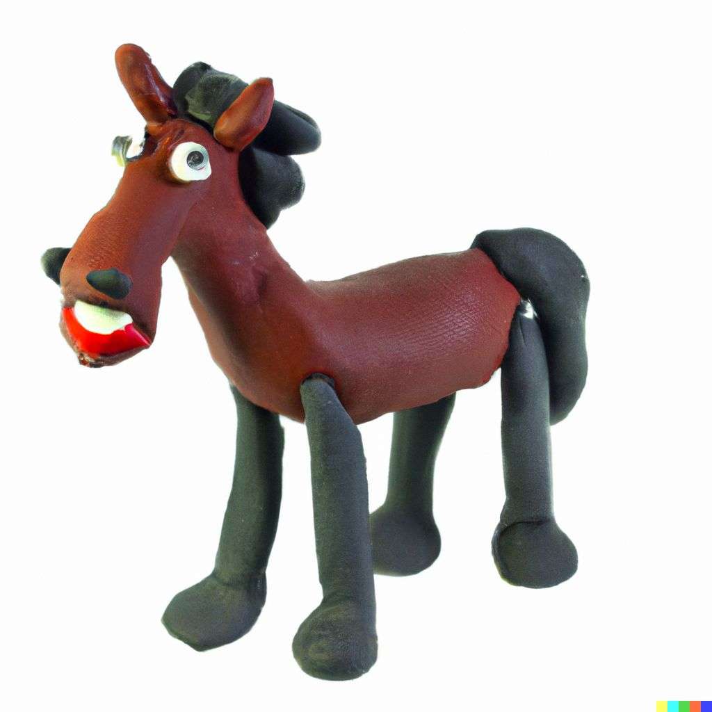 a horse, claymation cartoon